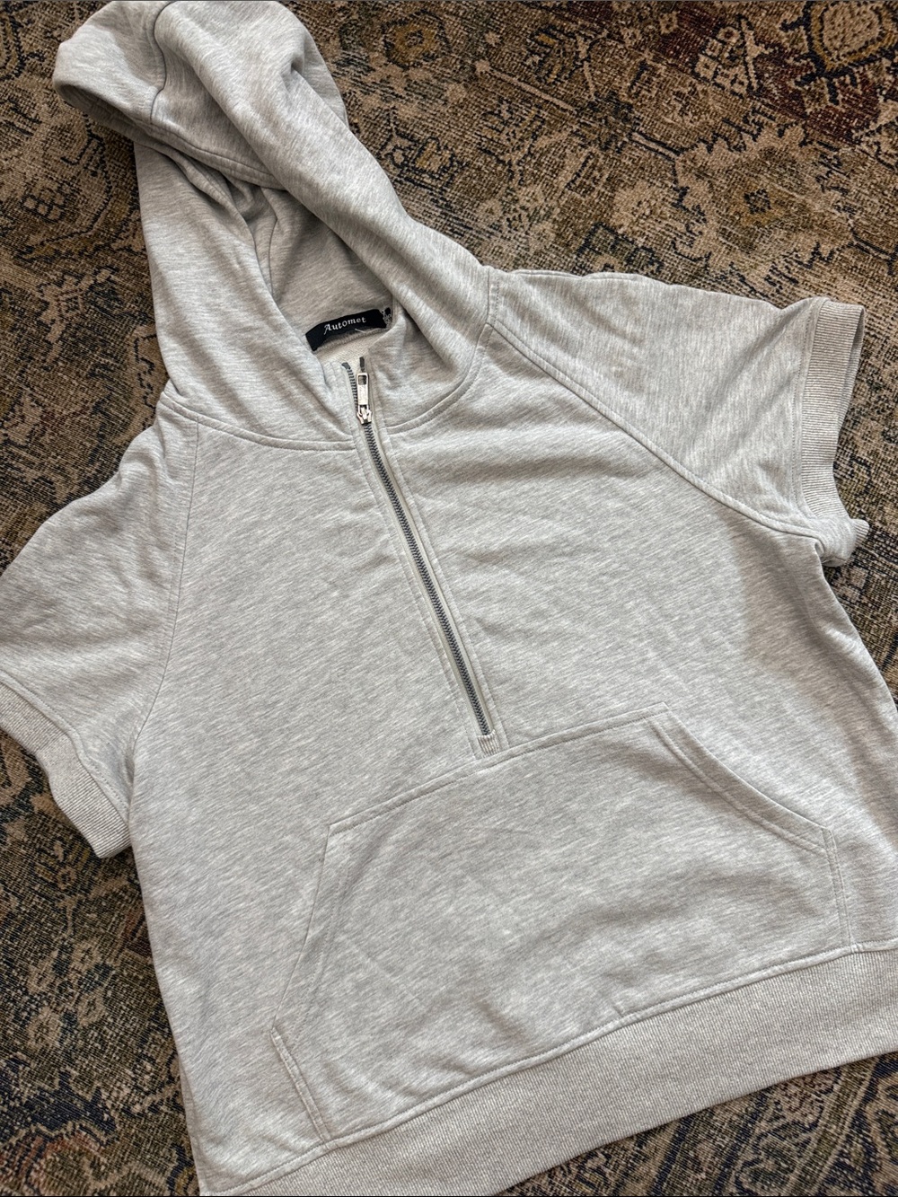 Half-Zip Short Sleeve Hoodie in Light Heather Gray